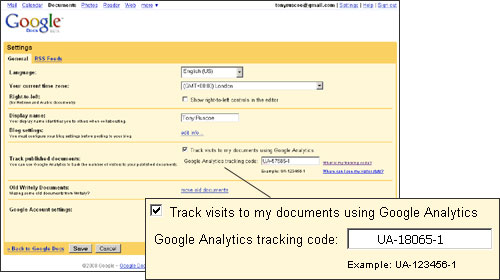 Now use Google Analytics to Track Google Docs