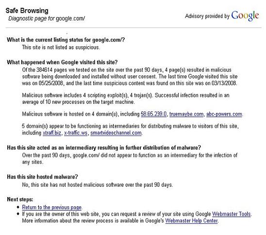 Google Finally Providing Online Diagnostics of Malware Detection for Site Owners & Webmasters!