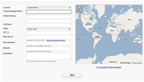 start screen for the Google Maps Local Business Center