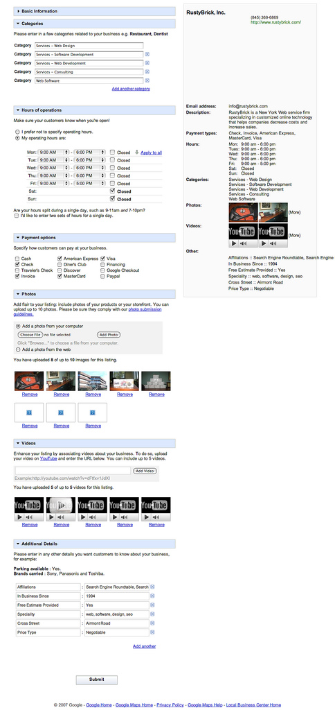 edit business listing screen