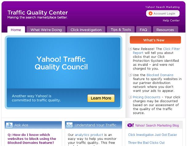 Yahoo Traffic Quality Center Updated