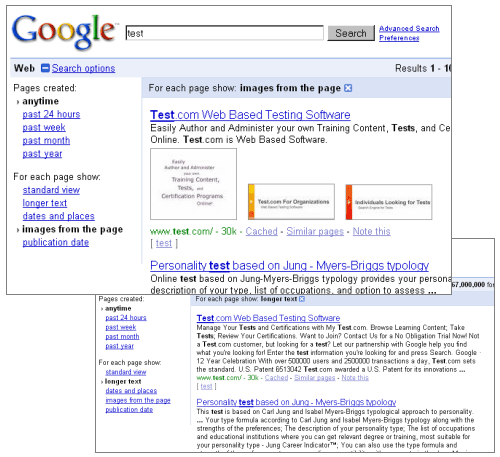 Google Search options