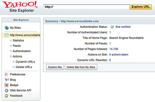 Yahoo Site Explorer