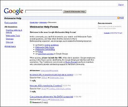 Google Webmaster Help Groups