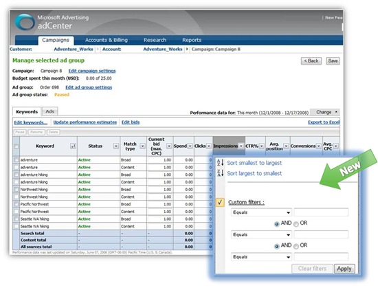 adCenter New Features