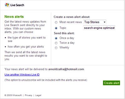 News Alerts Service By Windows Live Search
