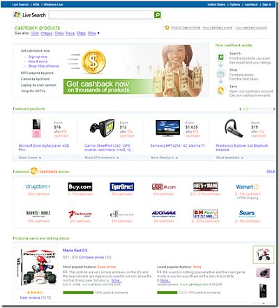 Live Search Products with Cashback Program