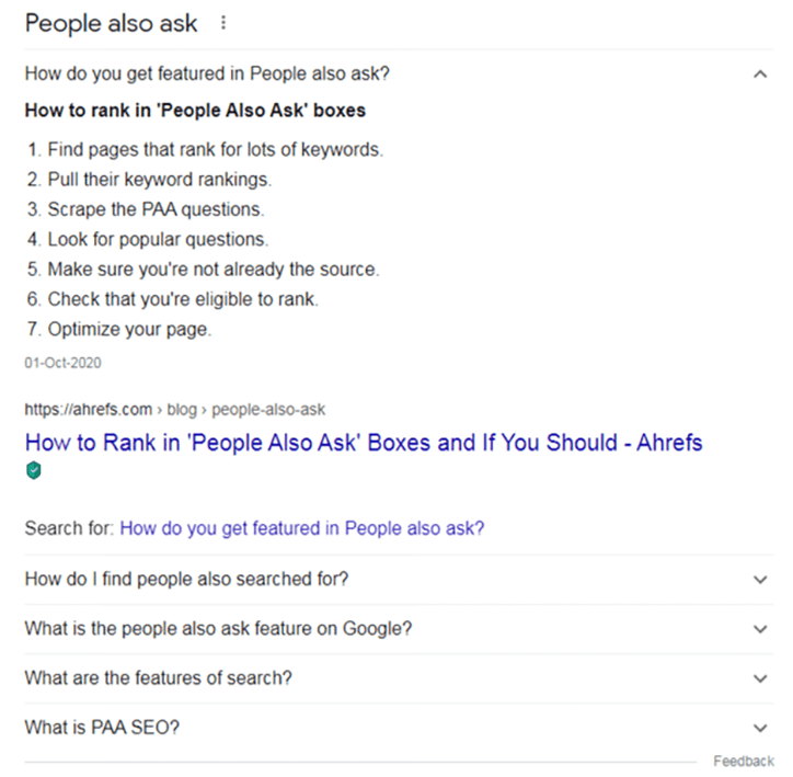 People also Ask feature in Google
