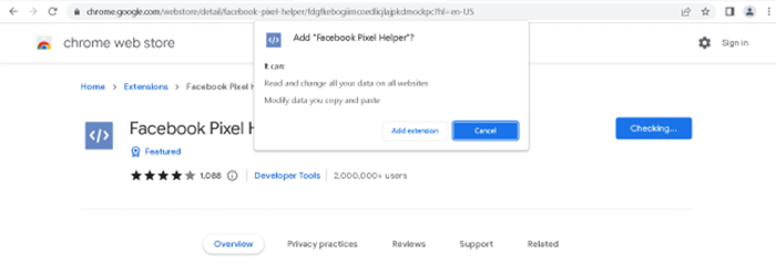 Facebook Pixel Helper page on Chrome Web Store