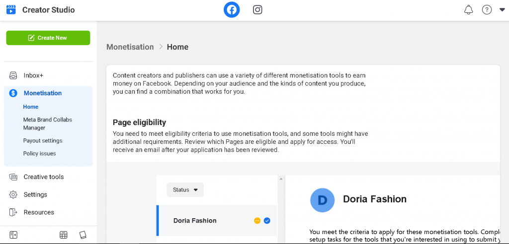Facebook Creator Studio Monetization