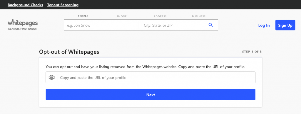 Opt-Out of Whitepages