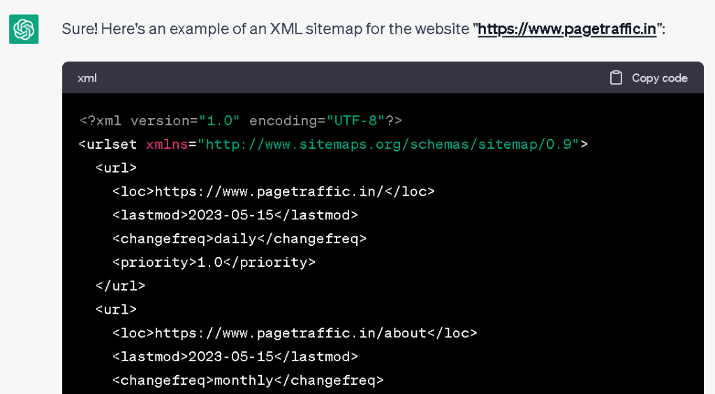 ChatGPT Generate XML Sitemap