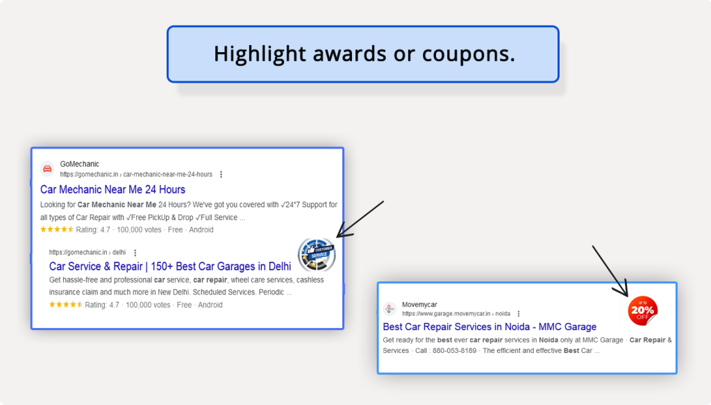 Highlighted Offer coupons or awards