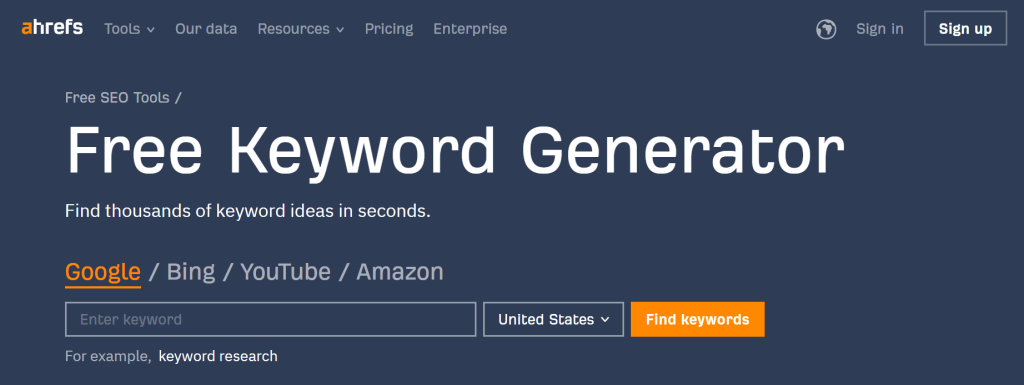 Ahref's Keyword Generator