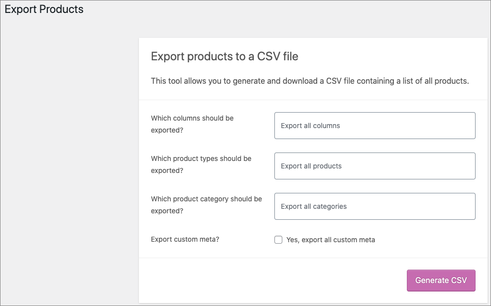 Export Product CSV
