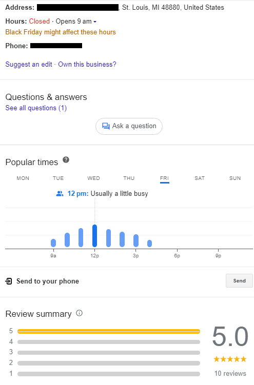 google business profile details