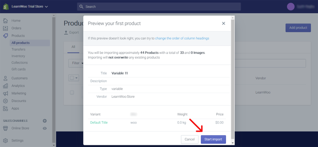 Shopify Start Import