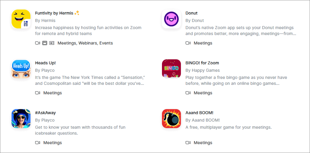 Zoom’s App Marketplace Games