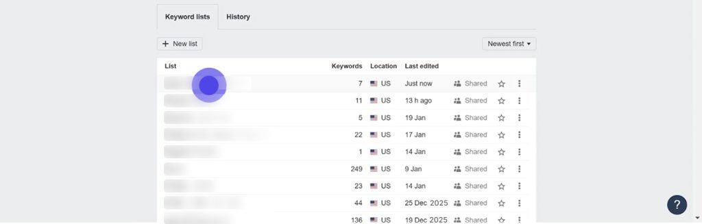 Check your new list of keywords